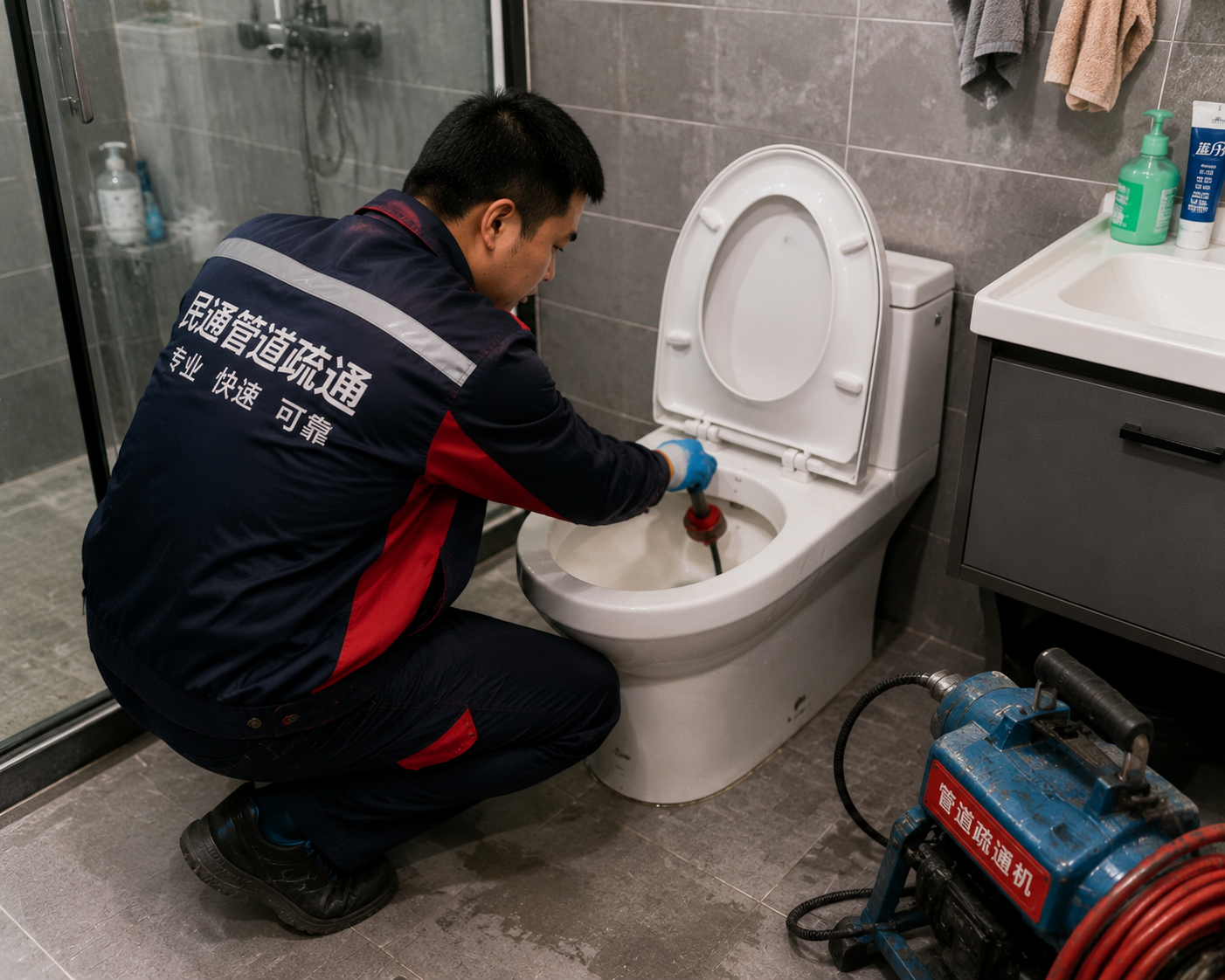 民通管道疏通师傅现场施工